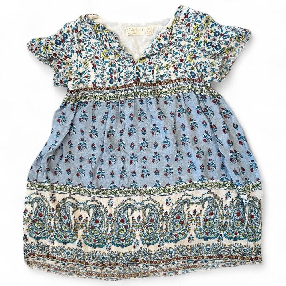 Zara Girl’s Dress Size 5 | 110 cm Soft Floral Paisley Boho Short Sleeve